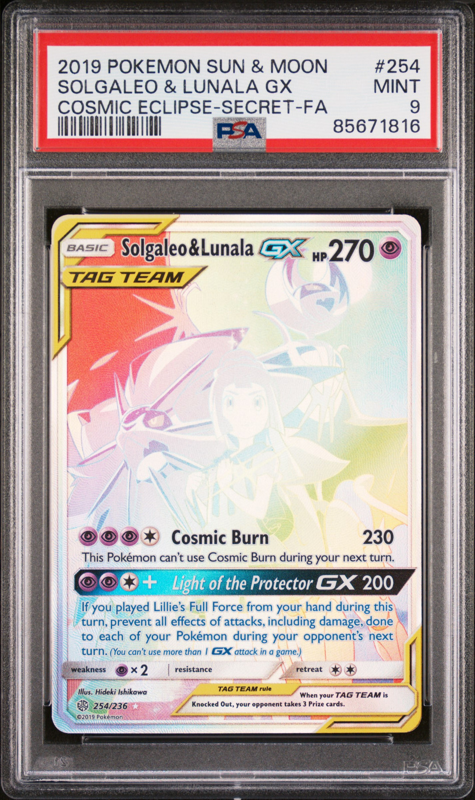 POKEMON COSMIC ECLIPSE SOLGALEO & LUNALA GX #254 FULL ART PSA 9 MINT #85671816