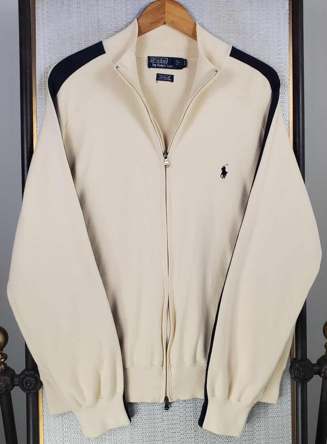 PONY Cardigan vintage POLO RALPH LAUREN taglia large uomo full zip track jacket misto cotone