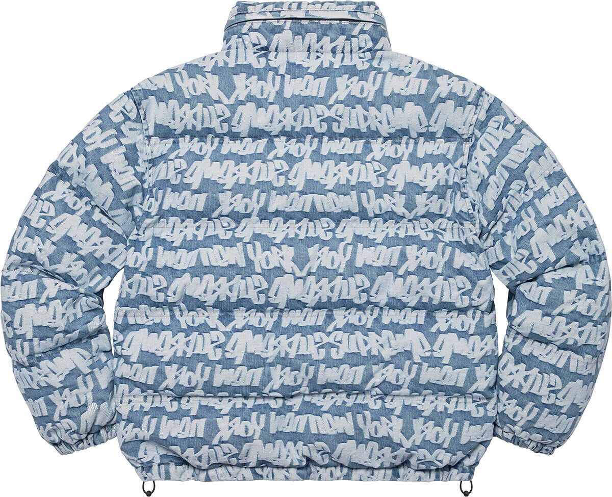 IN HAND Size S - Supreme Fat Tip Jacquard Denim Puffer Jacket Blue