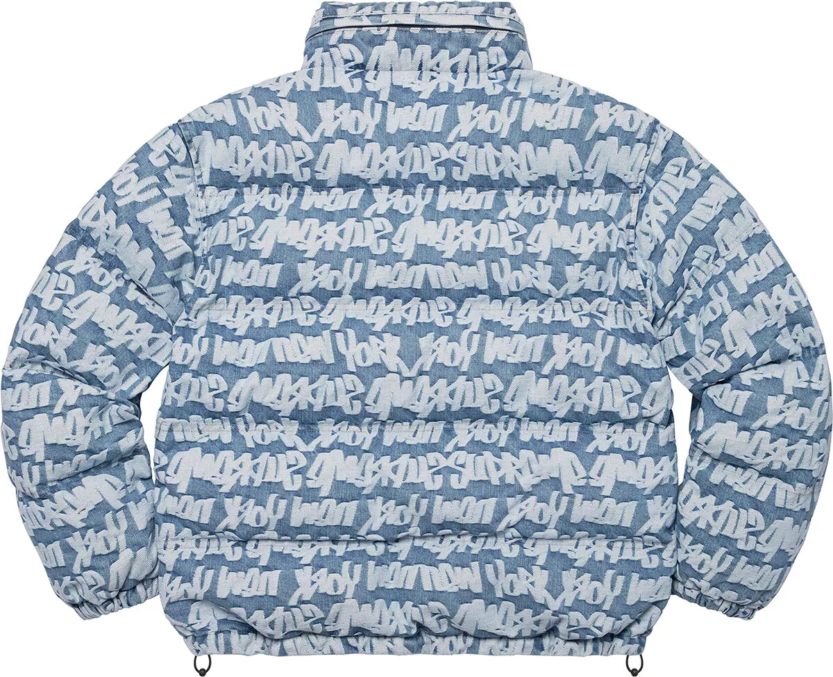 IN HAND Size S - Supreme Fat Tip Jacquard Denim Puffer Jacket Blue