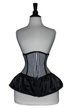 Black White Satin Cincher Under bust Skirt Corset Real Steel Bones Lace up Back 