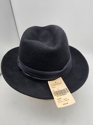 STEVE HARVEY COLLECTION 100% WOOL HAT FEDORA BLACK SIZE MEDUIM MADE IN USA OST