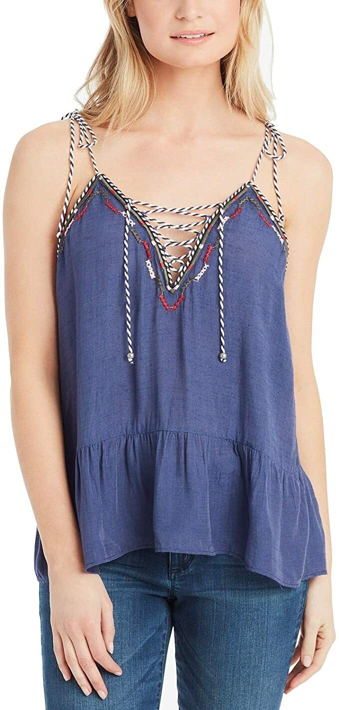 Jessica Simpson Women's Ceri Embroidered Sleeveless Blouse - Blue, Size XS