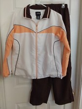 BCG Ladies 2-Piece Lined Jogging/Track Suit White, Coral Brown Size S