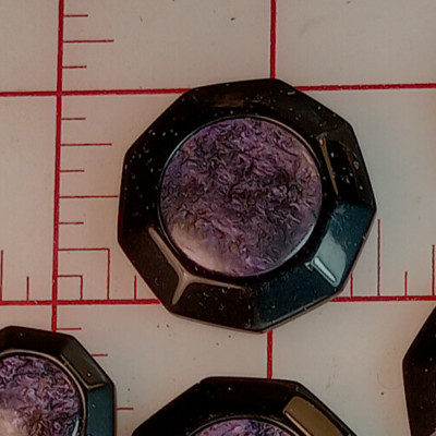 10 Multi Pearlized Purple Gold Shank Buttons Black Border 9 Sides 1-1/8'' France