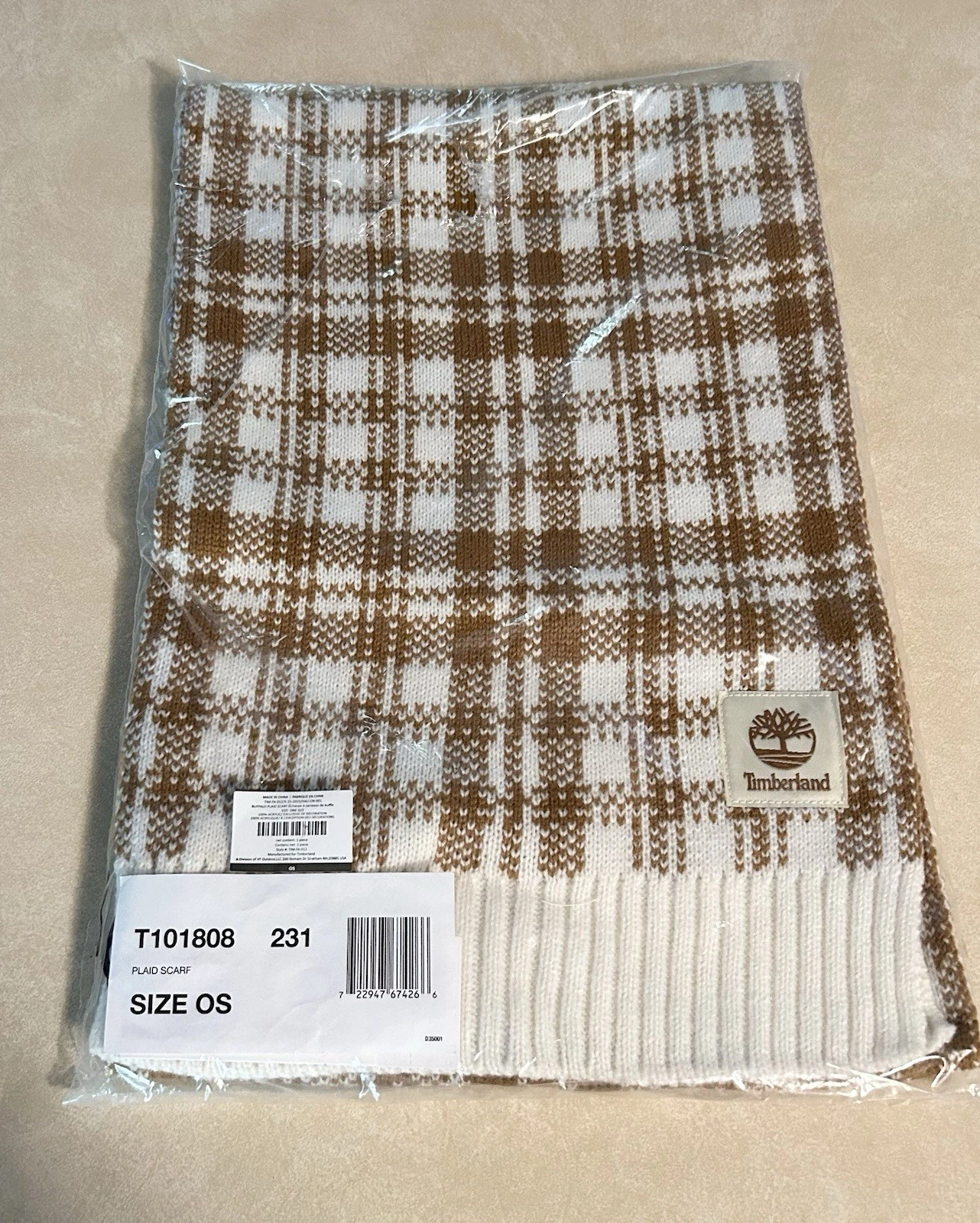 Timberland women’s Wheat Plaid Scarf Winter Fall Logo One Size T101808 New
