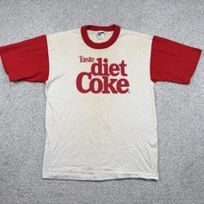 Vintage 1980s Diet Coke T-shirt Ringer Striped Large PRERELEASE PROMO