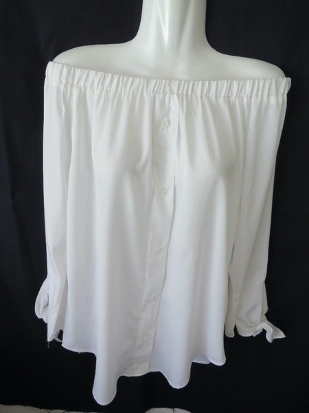 Boohoo Womens Sz 8 Top Off the Shoulder ¾ Length Tie Sleeves HiLow Hem