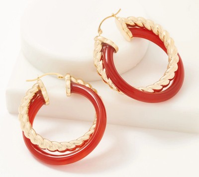 Adorna 14K Gold Electroform roter Edelstein gedrehte Creolen, 1-1/2''