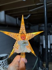 Vintage JEWELBRITE MCM Yellow Gold Star with Angel Christmas Tree Ornament