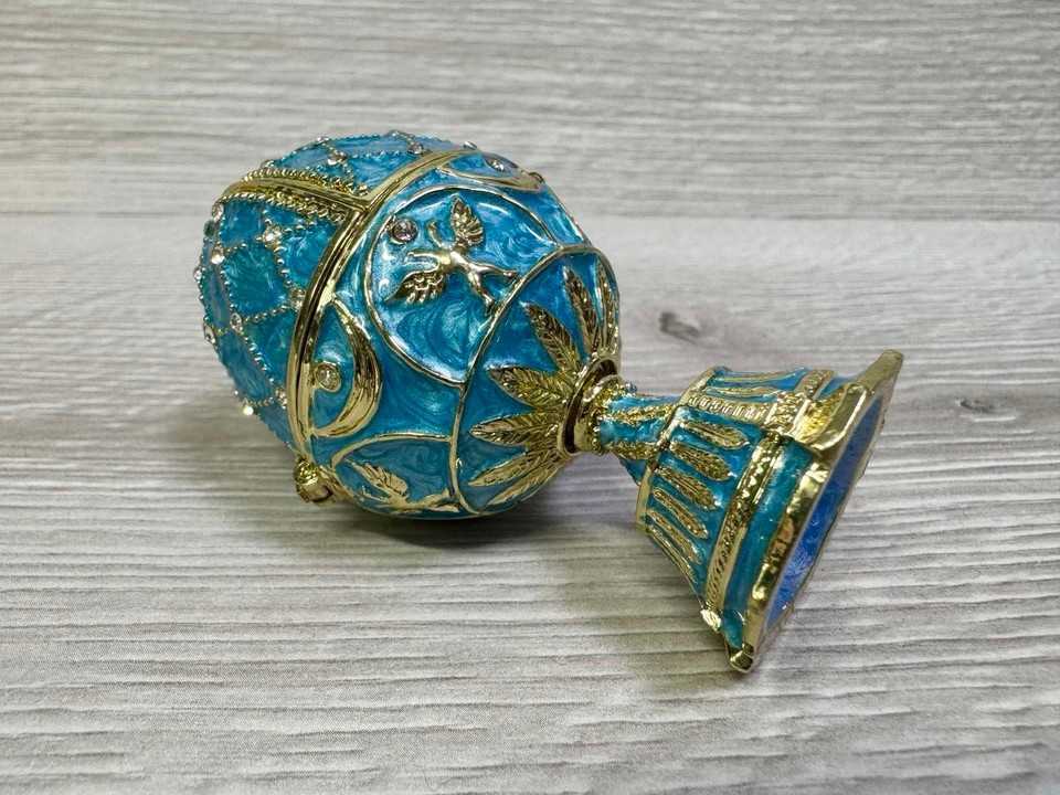 Faberge Egg with Temple Model Inside, Enameled Metal Box with Swarovski ...