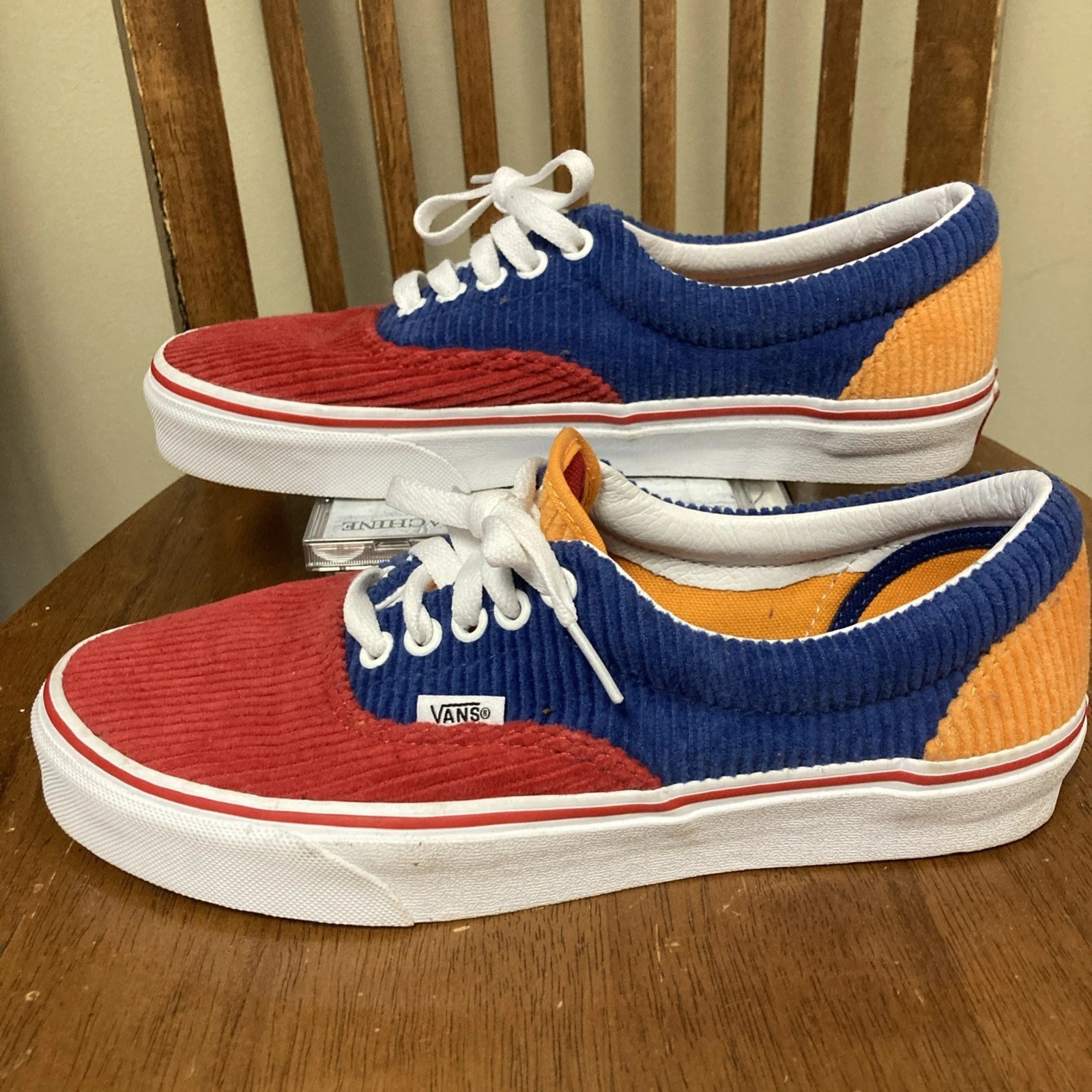 Scarpe sneakers Vans Era velluto a coste unisex uomo 7 donna 8 5 blu rosso arancione usate in ottime condizioni