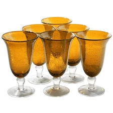 18oz Footed Iced Tea Glass, Set of 6 | Iris Seeded Design, Amber | Cocktail G...
