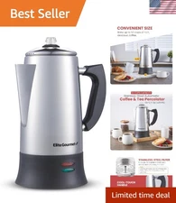 Durable 12 Cup Coffee Percolator with Dishwasher Safe Parts & Drip-Free Spout