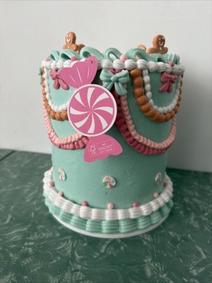 Peppermint Square Pastel Christmas Gingerbread Cake 9  Tall NEW
