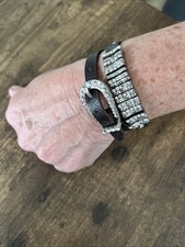 Black Wrap Around Leather Bracelet Rhinestones