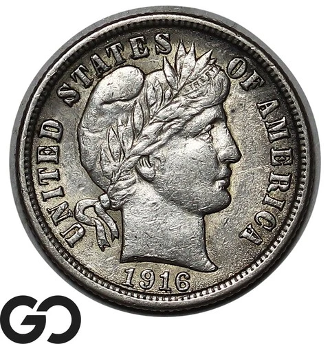 1916 Barber Dime, Choice AU++/Unc Final Year Issue