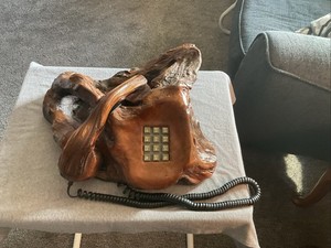 RARE UNIQUE HANDCRAFTED BURL WOOD TELEPHONE MCM VINTAGE