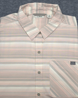 L.L. Bean Button Down Shirt Mens M Stripe Short Sleeve Nylon Tencel