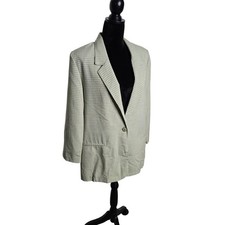 Vintage TR Bentley Sage Green Micro Check Oversized Blazer M Made in USA
