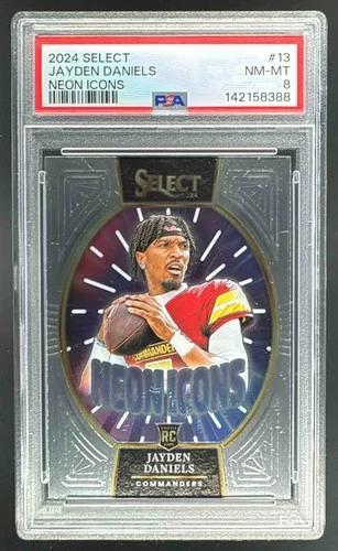 EL.208 Jayden Daniels 2024 Panini Select #13 Prizm Neon Icons RC PSA 8