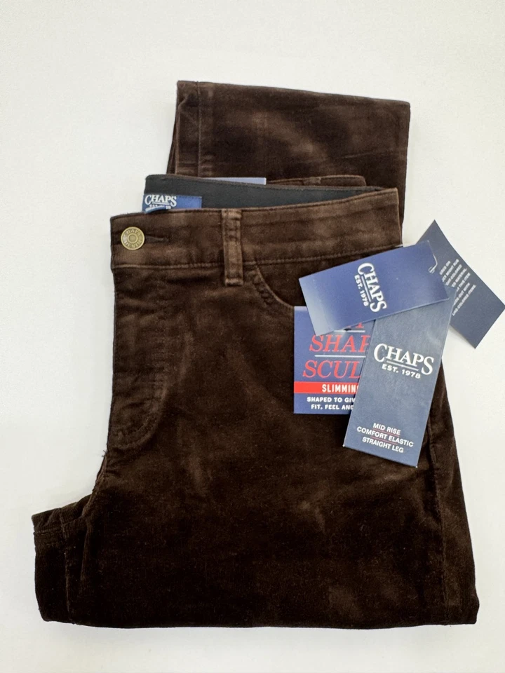 Chaps Slimming Fit Womens Corduroy Pants Brown Straight Mid Rise Stretch 8 NWT - Image 3 of 4