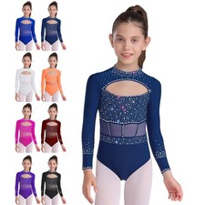 UK Girls Leotard Gymnastic Ballet Dance Outfits Long Sleeve Shiny Sport Suit