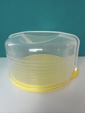 Tupperware Large Round Cake Taker Pie Carrier Dual Sided Tray Yellow