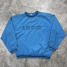 IZOD Pullover Mens Large Blue Nylon Windshirt Crewneck Embroidered Front Logo