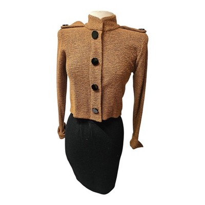 Vintage St. John Knits Skirt Suit Rust Brown & Black Size 2 Small
