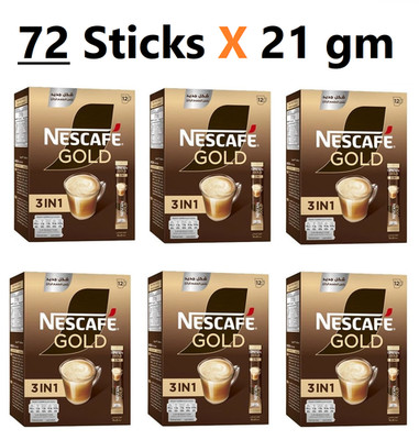 NESCAFE Gold 3 In 1 Instant Coffee , Fast Shipping 6 Boxes ( 72 Sticks x 21 gm )