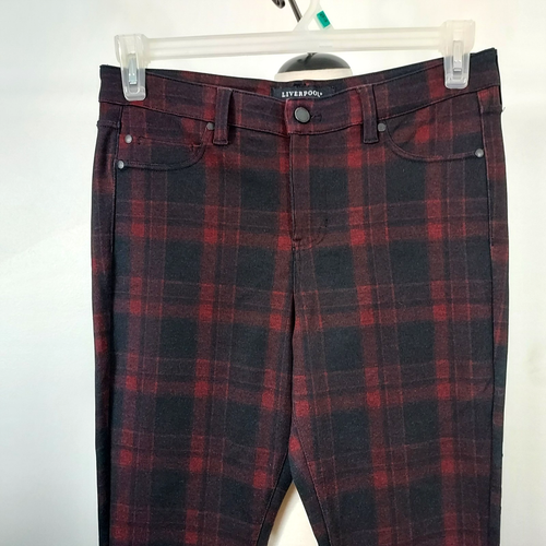 Liverpool Legging Skinny Pants Size 8/29 Red Black Plaid Comfy Stretch Pockets - Picture 4 of 16