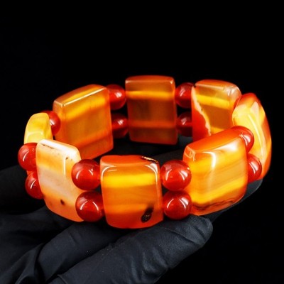 Hervorragendes Muster Onyx 208,00 kt wunderbares dehnbares Perlenarmband RK 53 E716