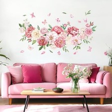 Peony Watercolor Wall Stickers Pink & White Floral Wall Decals Pink&white Peony