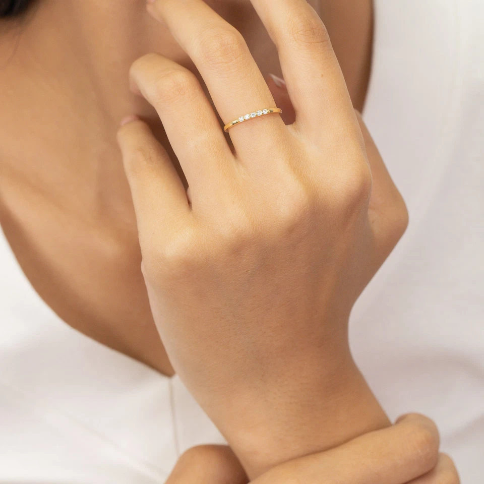 Lab Grown Thin Dainty Diamond Wedding Ring 9k gold band anniversary gift for her - Image 4 of 4