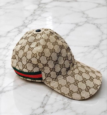 Authentic Gucci GG Canvas Sherry Line Beige Baseball Cap Green Red Size 59cm XL