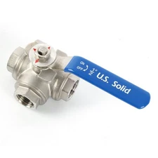 U.S. Solid 3-Way T Type Manual Ball Valve 1/2 in Female 304SS Full Port
