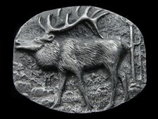 SA15109 NOS VINTAGE 1984  BUGLING ELK  ART COMMEMORATIVE PEWTER BELT BUCKLE