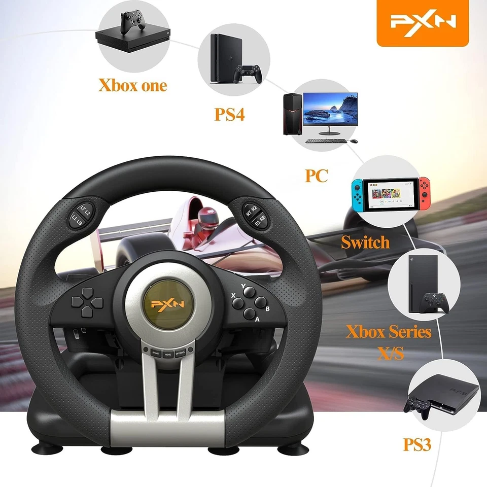 Ergonomic USB Racing Wheel with Dual Vibration - Compatible with PS4 and Xbox - Image 4 of 4