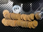 1950's Lincoln Wheat Cent Roll 50 Coins Mixed Dates Fair-Very Good Condition