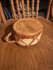 VINTAGE NATIVE AMERICAN RAWHIDE PINE LOG HANDCRAFTED DRUM