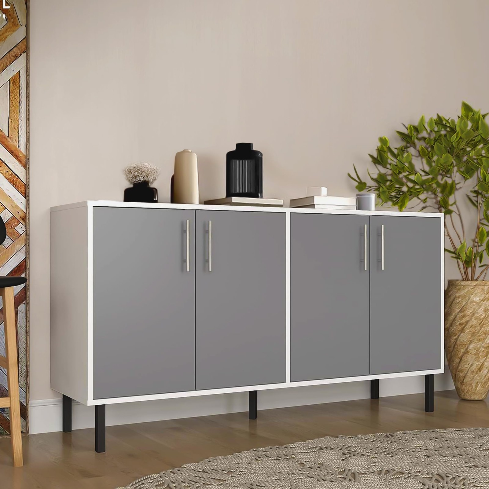 EconoHome Wood Buffet Cabinet with Storage, Grey Wood Sideboard Cabinet with ...