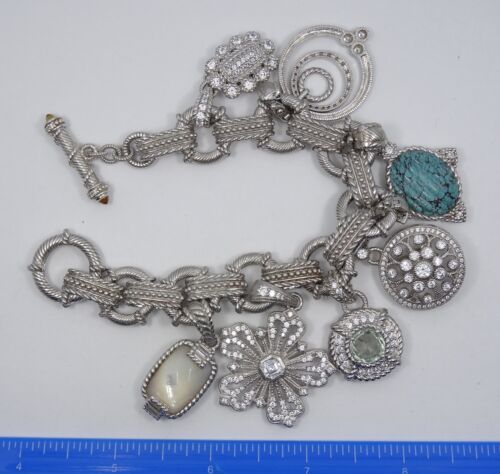 HEAVY JUDITH RIPKA STERLING SILVER GEMSTONE 7 RARE FANCY CHARM BRACELET 113g /8" - 第 9/10 張圖片