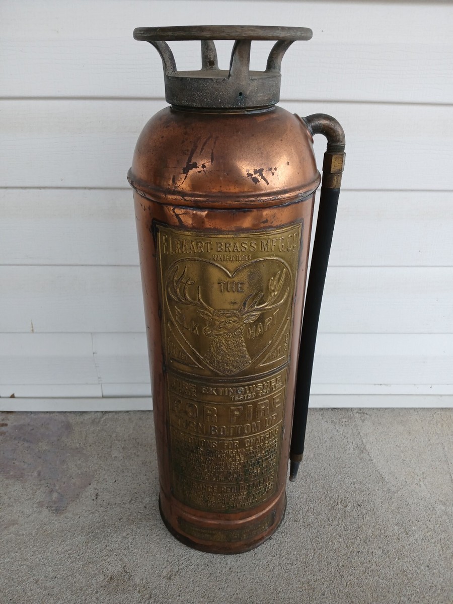THE ELK HART COPPER BRASS FIRE EXTINGUISHER VINTAGE ANTIQUE