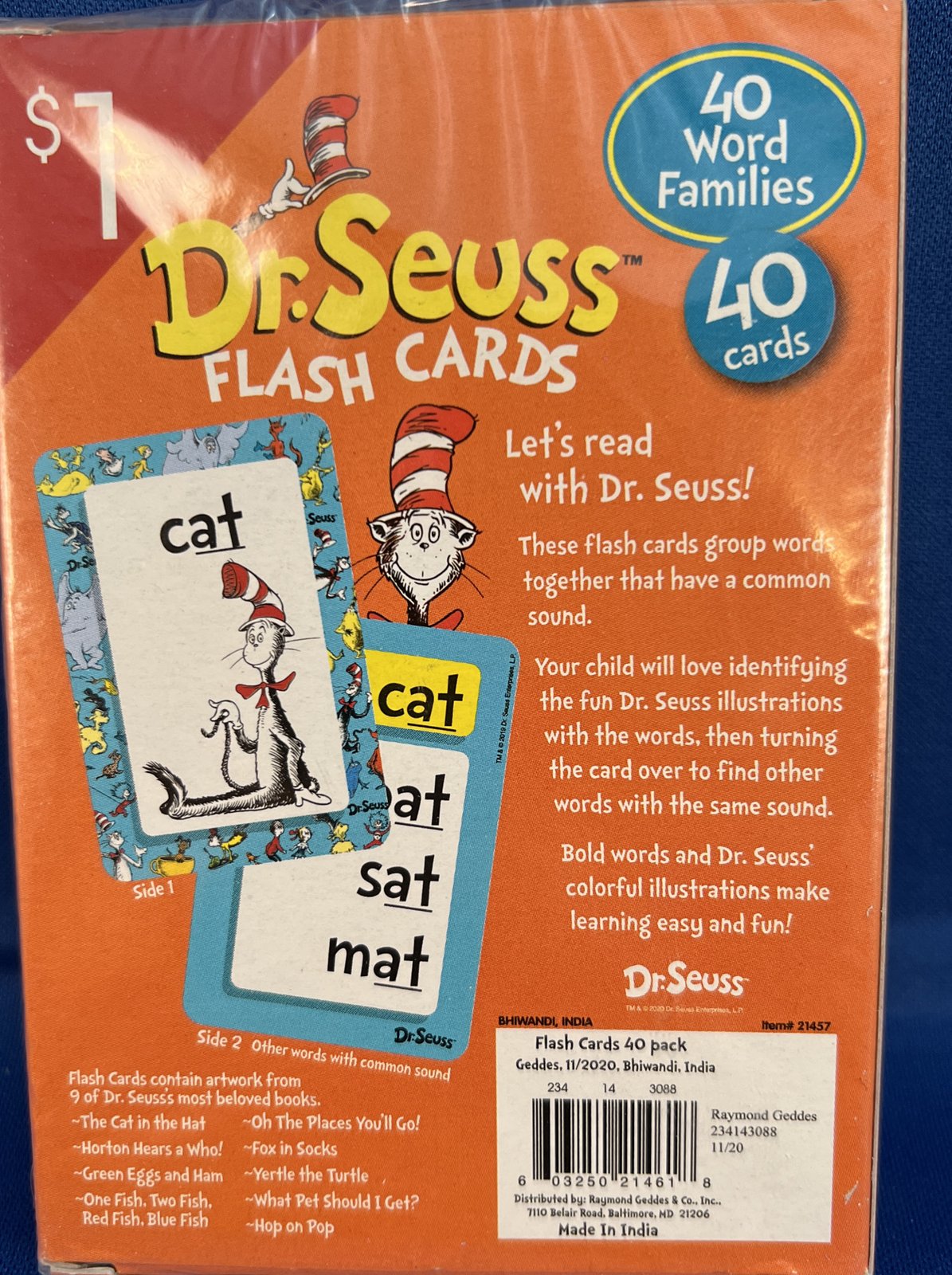 Dr. Seuss Flash Cards 40 Word Families Educational Learning, 40 Cards  603250214618 | eBay