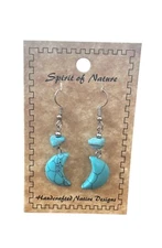 Spirit of Nature Earrings -Crescent Moon-turquoise color stone-bead- french wire