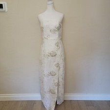 Lulus Cultivated Love White Floral Jacquard Strapless Maxi, #1560596, Sz M, $71