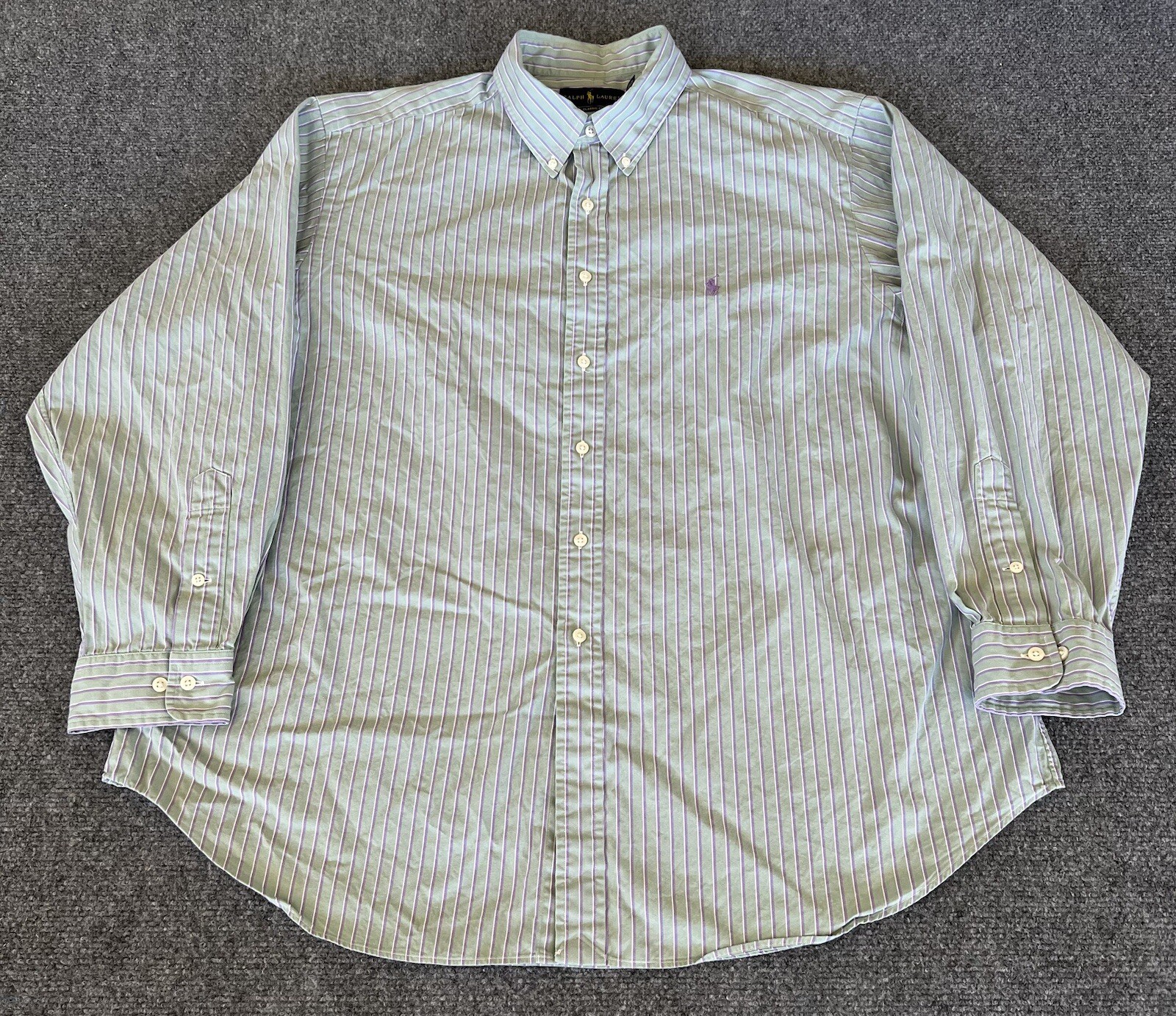 Polo Ralph Lauren camicia vestibilità classica verde viola righe pony abbottonata preppy