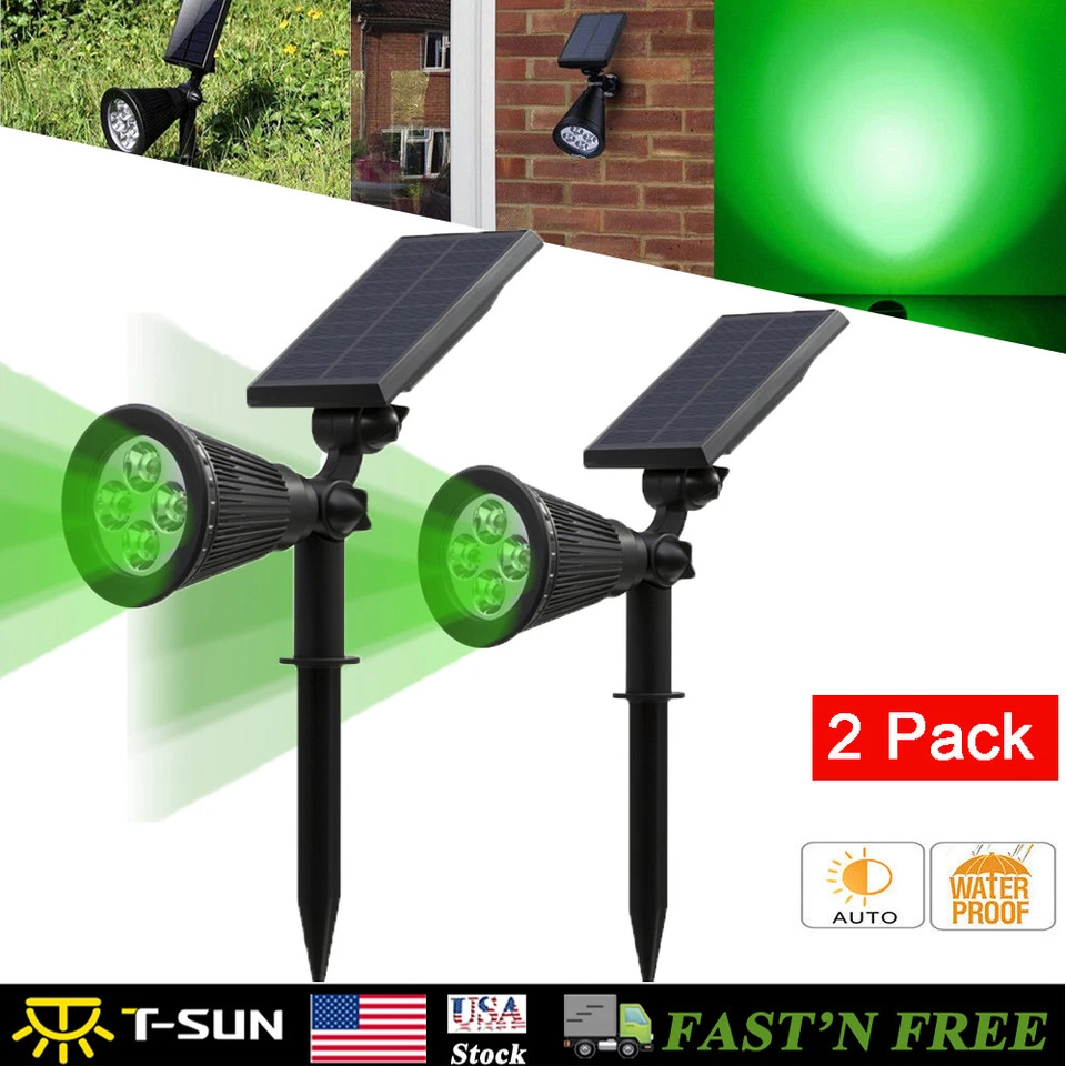 2Pack Solar LED Spotlight Garden Outdoor Lawn Lamp Landscape Wall Lamp Green US - Image 2 of 4