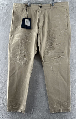 Dsquared2 Pants Mens Sz 40x30 Beige Distressed Hockney Fit CHINOS